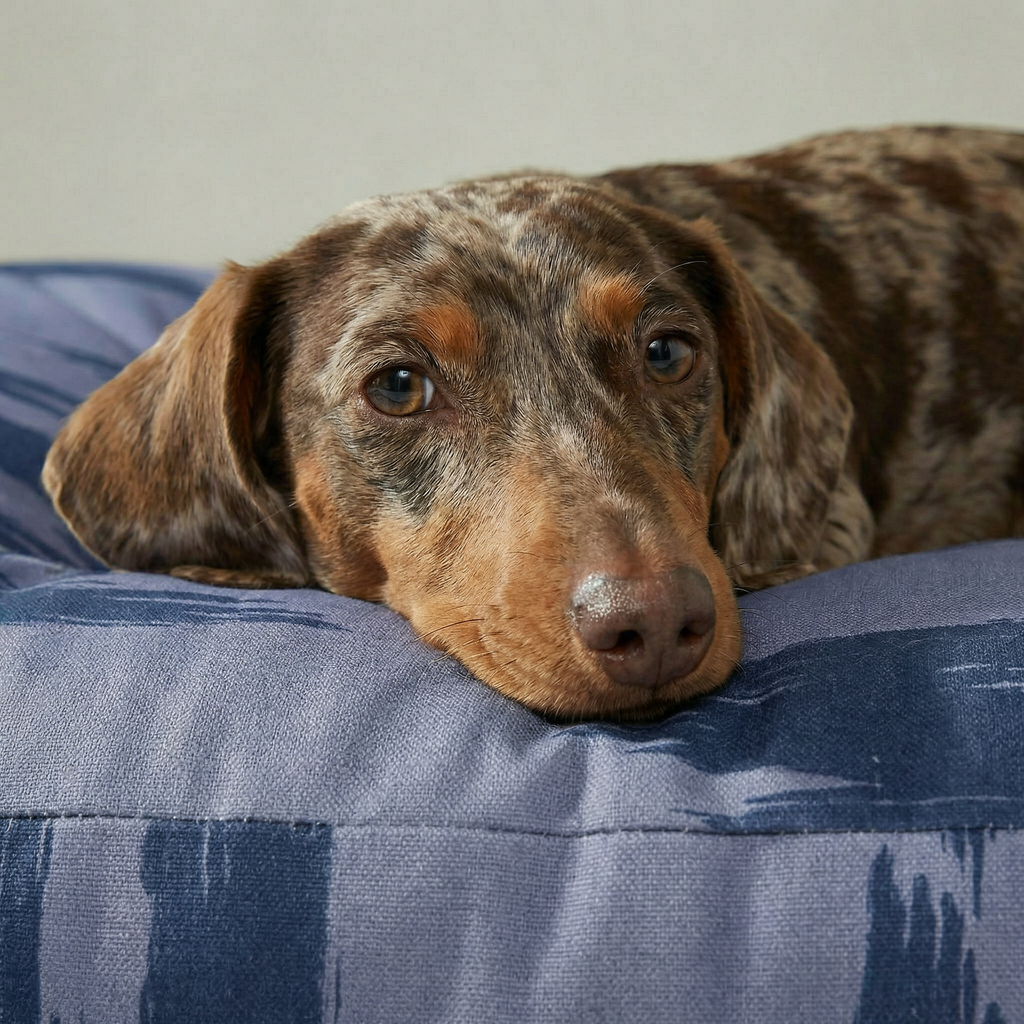 Panier épais et rembourré pour animaux de compagnie, avec finition antitache, bleu marine.