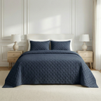 Colcha lisa acolchada Azul Oscuro tacto suave