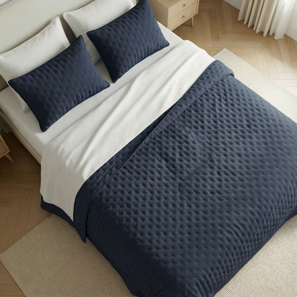 Colcha lisa acolchada Azul Oscuro tacto suave