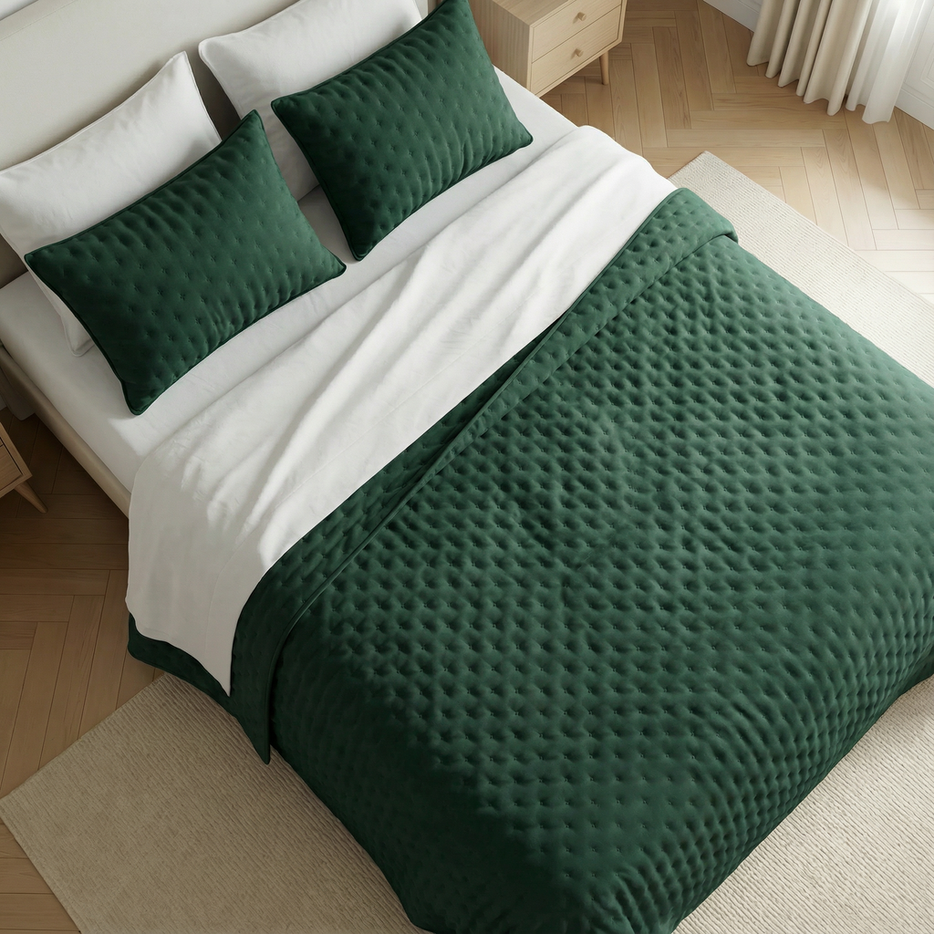 Colcha lisa acolchada Azul Esmeralda tacto suave