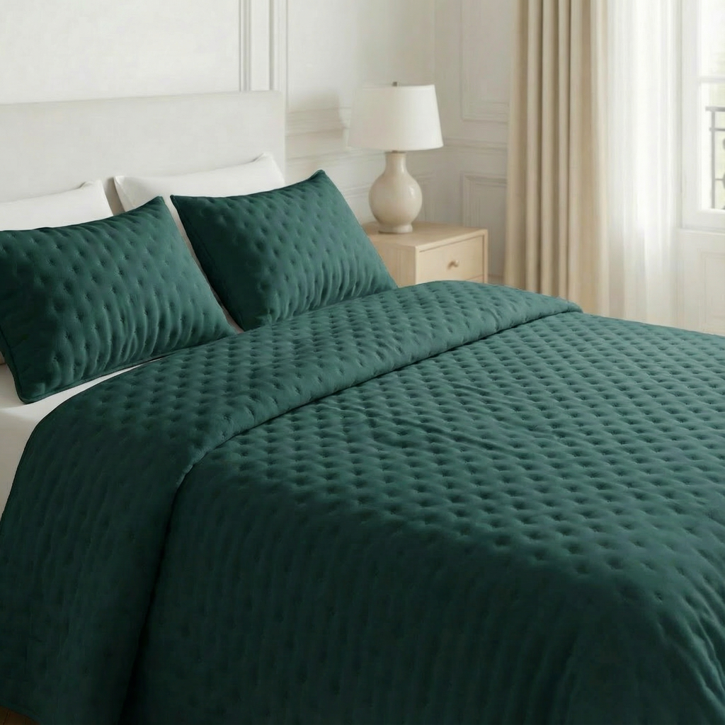 Colcha lisa acolchada Azul Esmeralda tacto suave