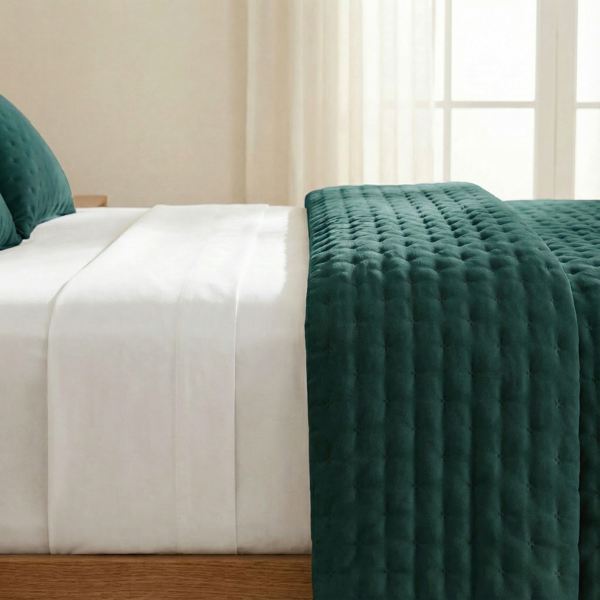 Colcha lisa acolchada Azul Esmeralda tacto suave