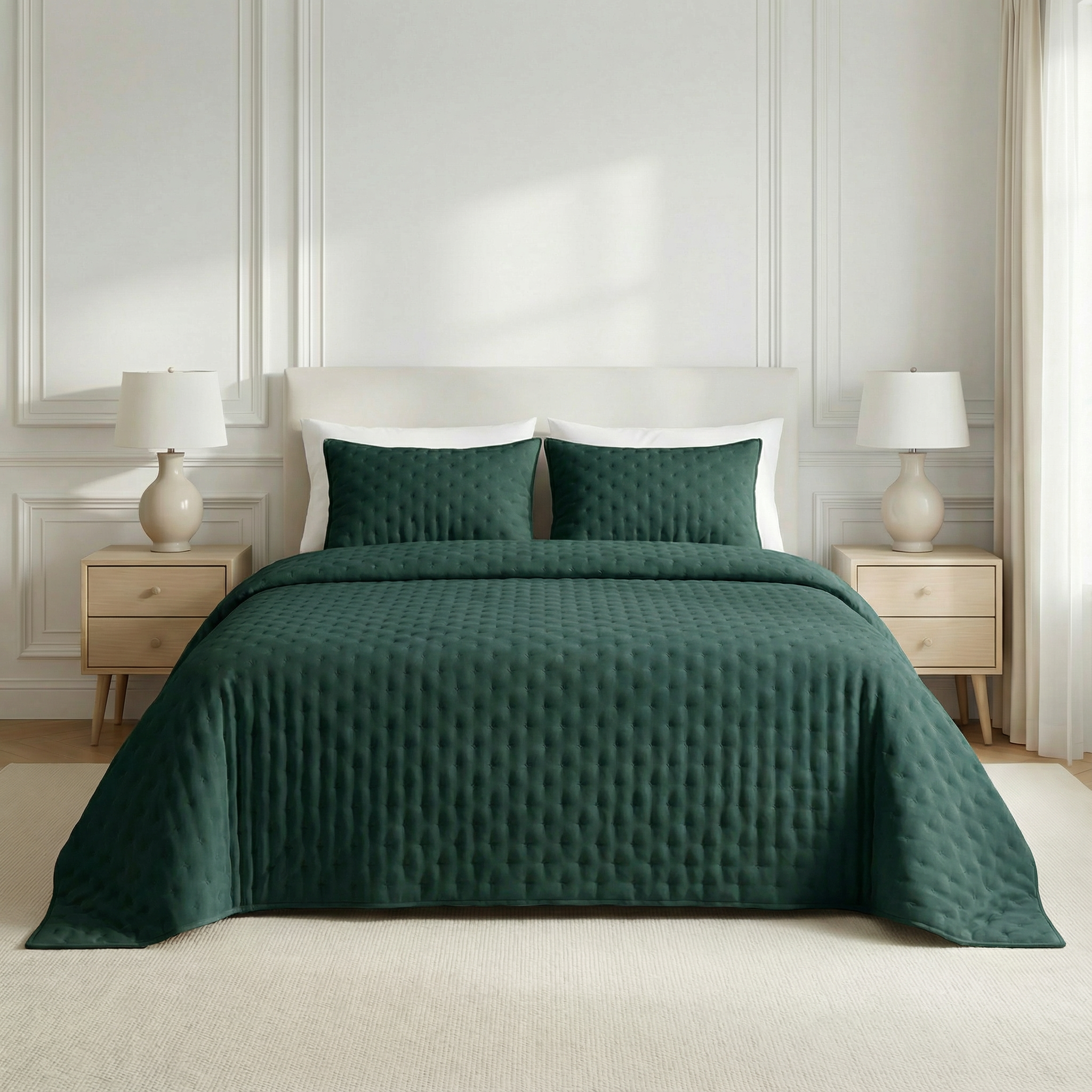 Colcha lisa acolchada Azul Esmeralda tacto suave