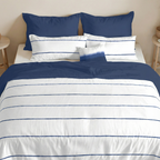 Reversible percale duvet cover, 200 thread count, Navy-Ibiza