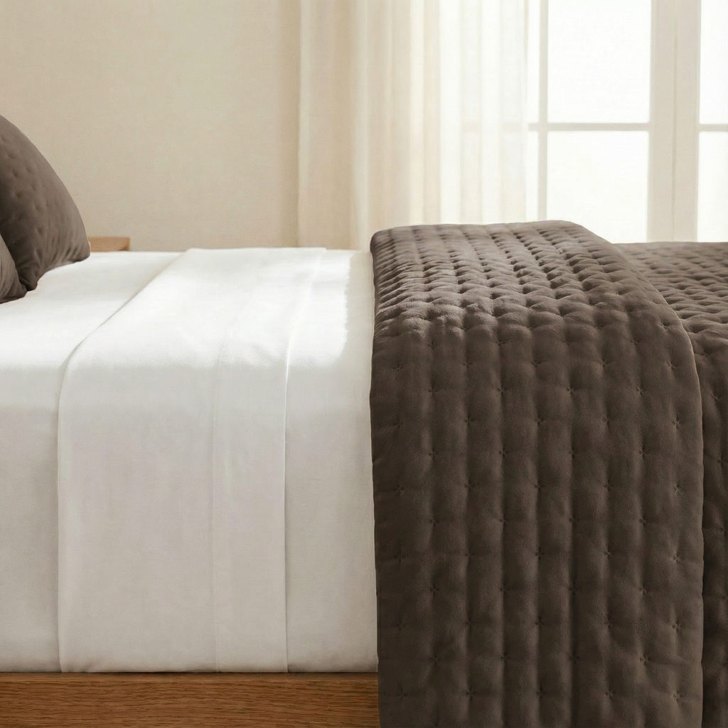 Colcha lisa acolchada Marrón Oscuro tacto suave