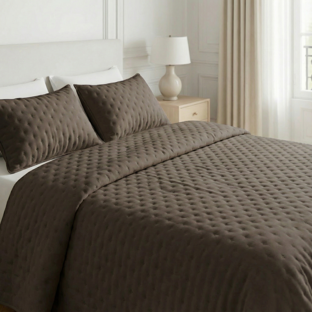 Colcha lisa acolchada Marrón Oscuro tacto suave