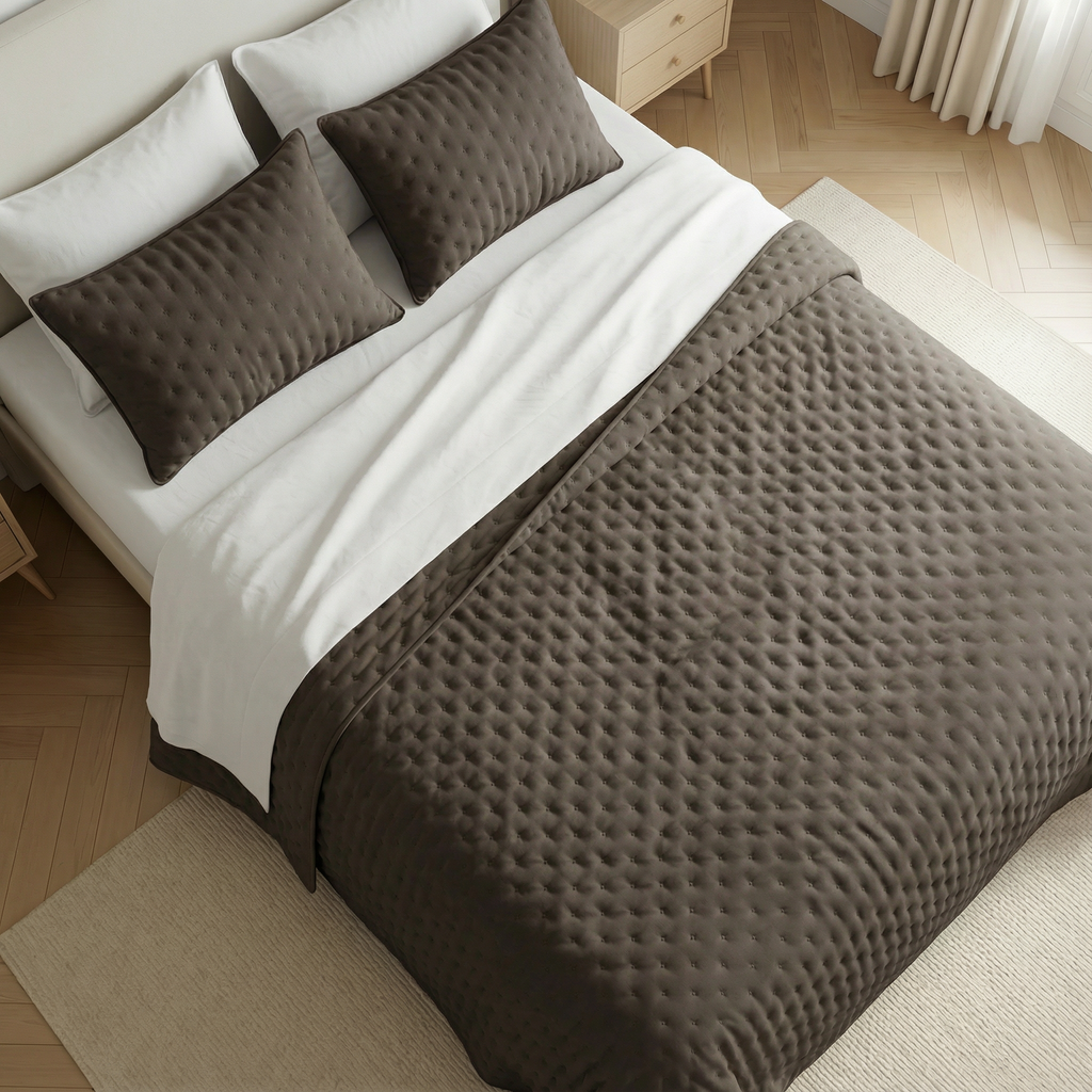 Colcha lisa acolchada Marrón Oscuro tacto suave