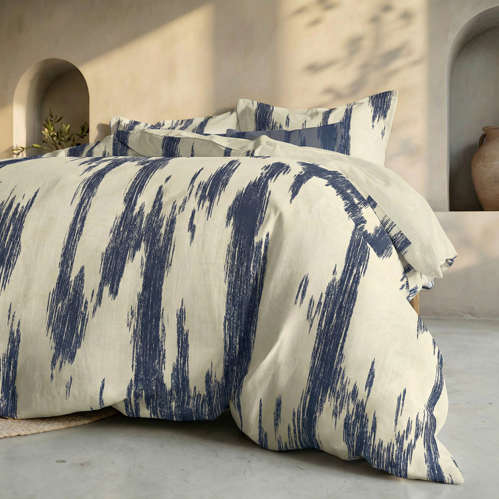 Housse de couette en popeline 300 fils bleu marine Mahón