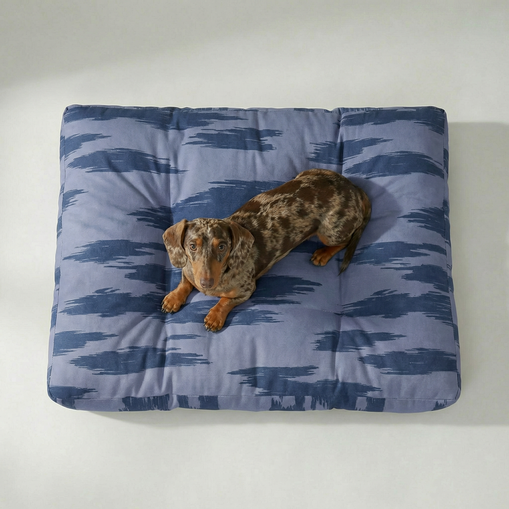 Panier épais et rembourré pour animaux de compagnie, avec finition antitache, bleu marine.