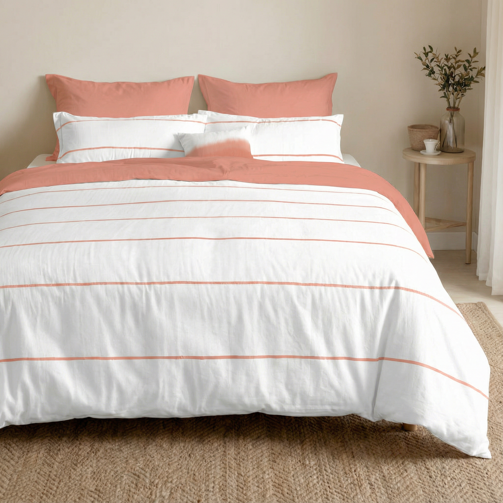 Housse de couette réversible en percale, 200 fils/cm², Corail Ibiza