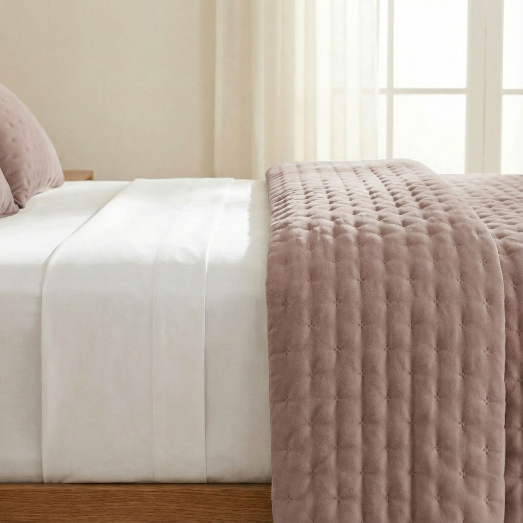 Colcha lisa acolchada Rosa Empolvado tacto suave