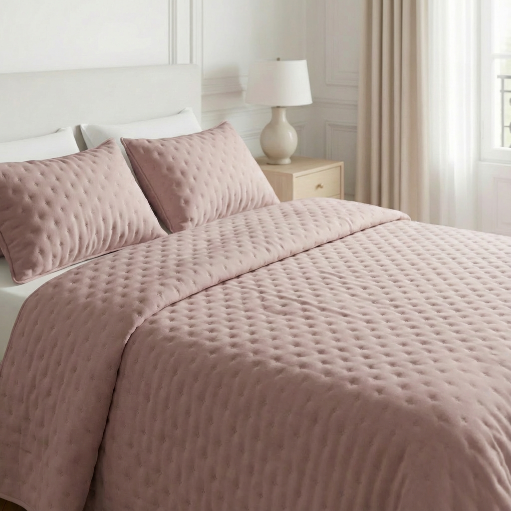 Colcha lisa acolchada Rosa Empolvado tacto suave
