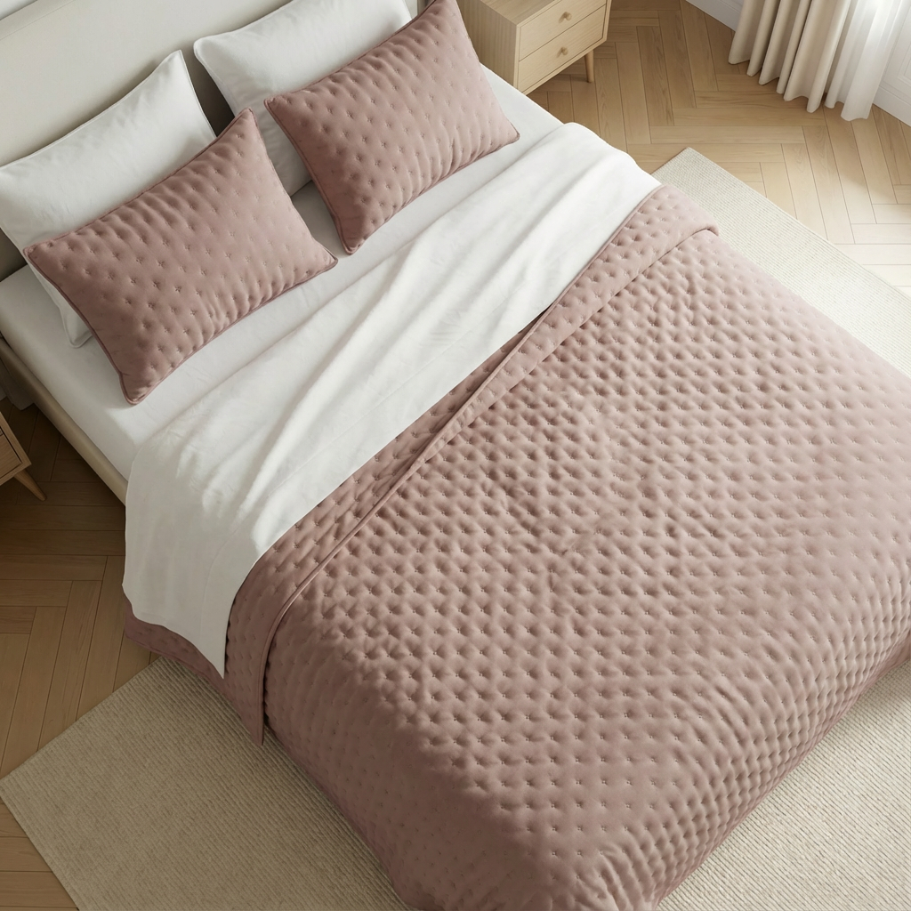 Colcha lisa acolchada Rosa Empolvado tacto suave