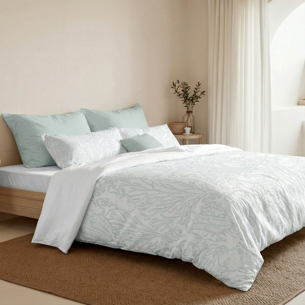 Begur Mint 200 Thread Count Percale Duvet Cover