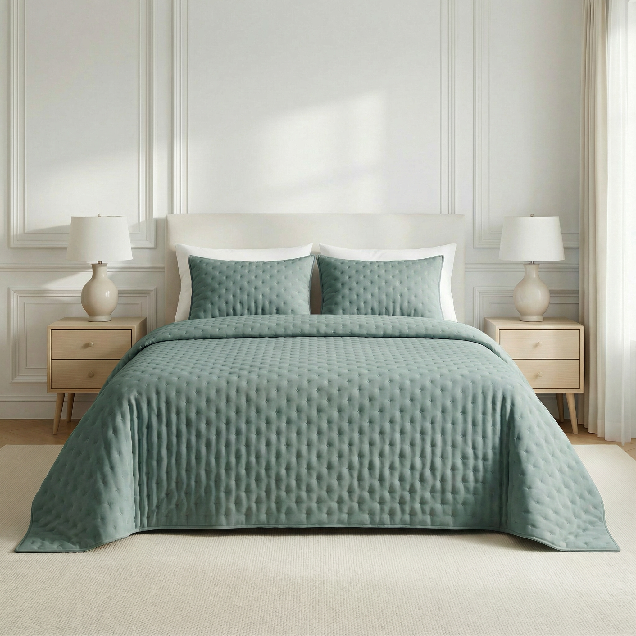 Colcha lisa acolchada Azul Turquesa tacto suave