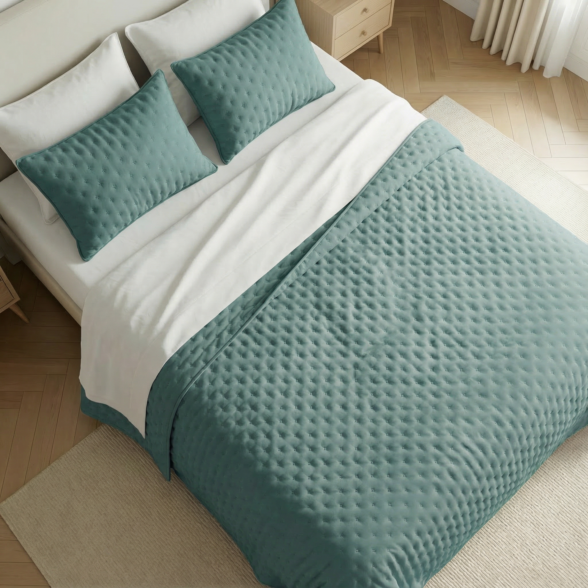 Colcha lisa acolchada Azul Turquesa tacto suave