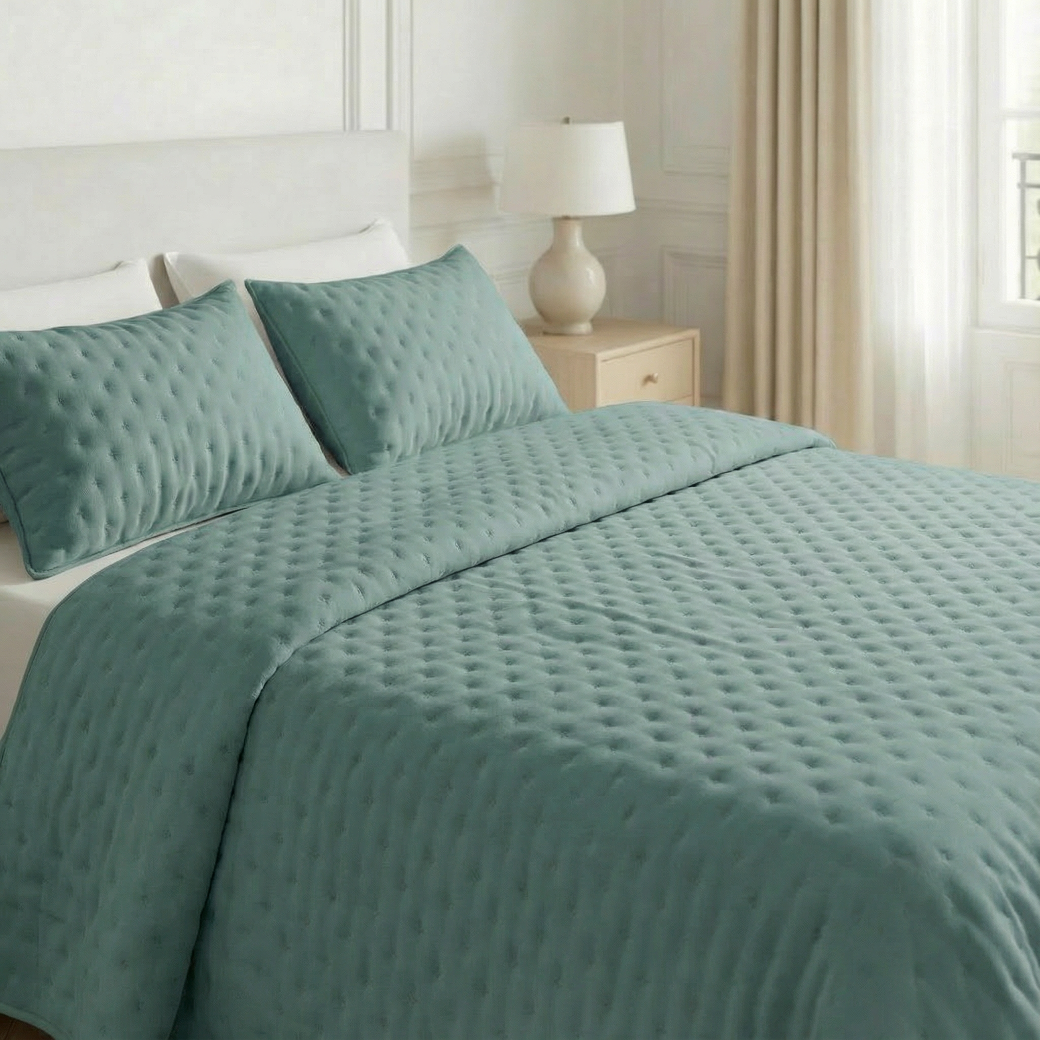 Colcha lisa acolchada Azul Turquesa tacto suave