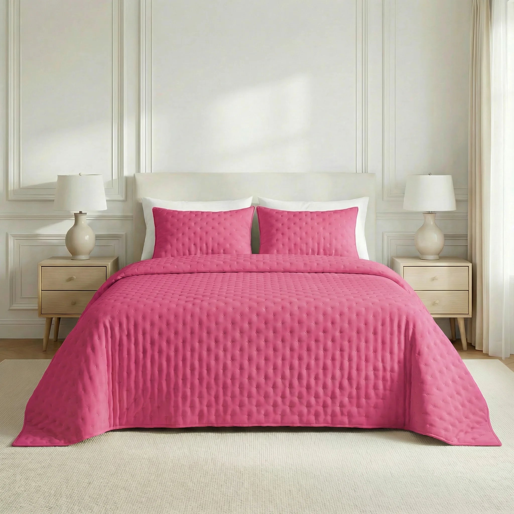 Colcha lisa acolchada Fucsia tacto suave