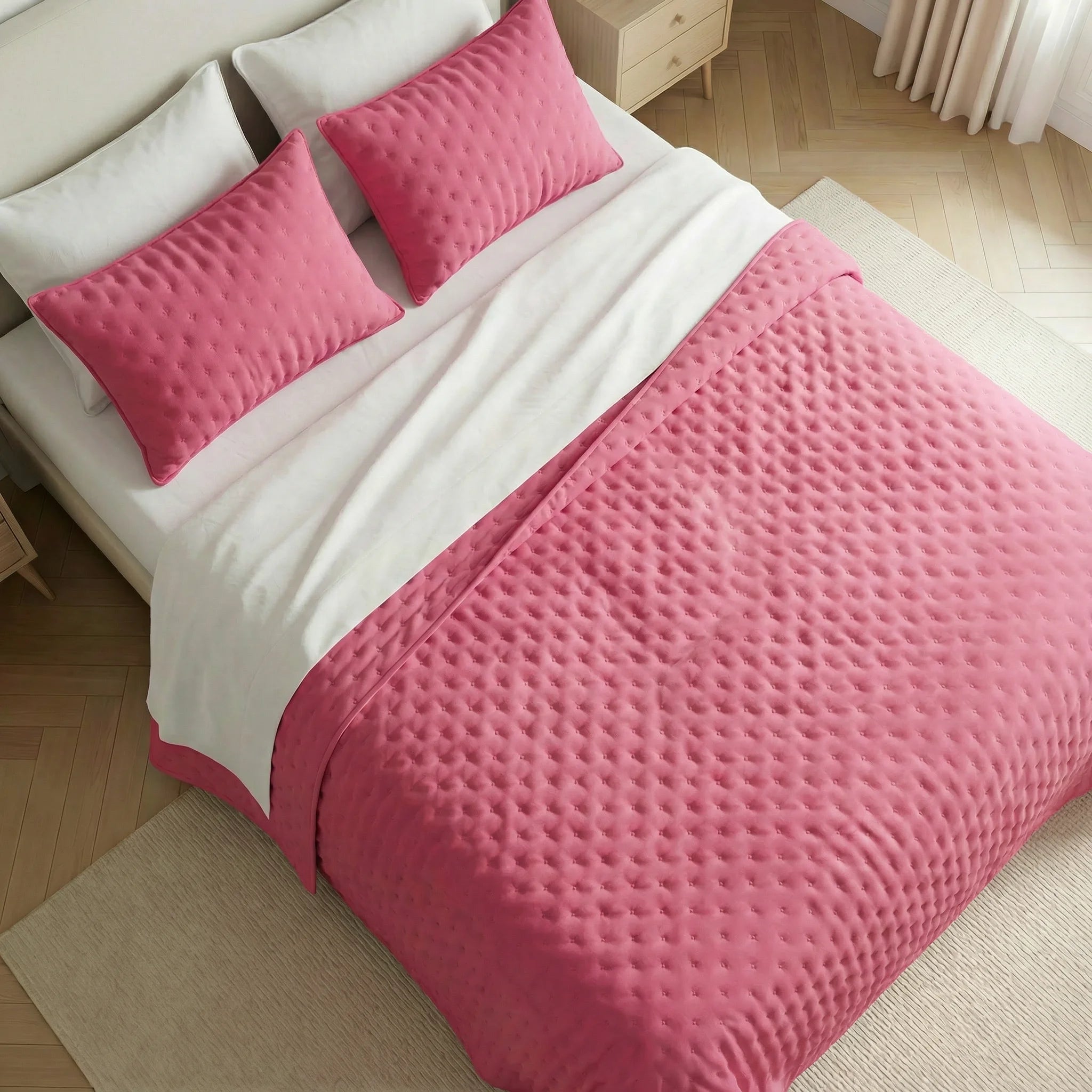 Colcha lisa acolchada Fucsia tacto suave