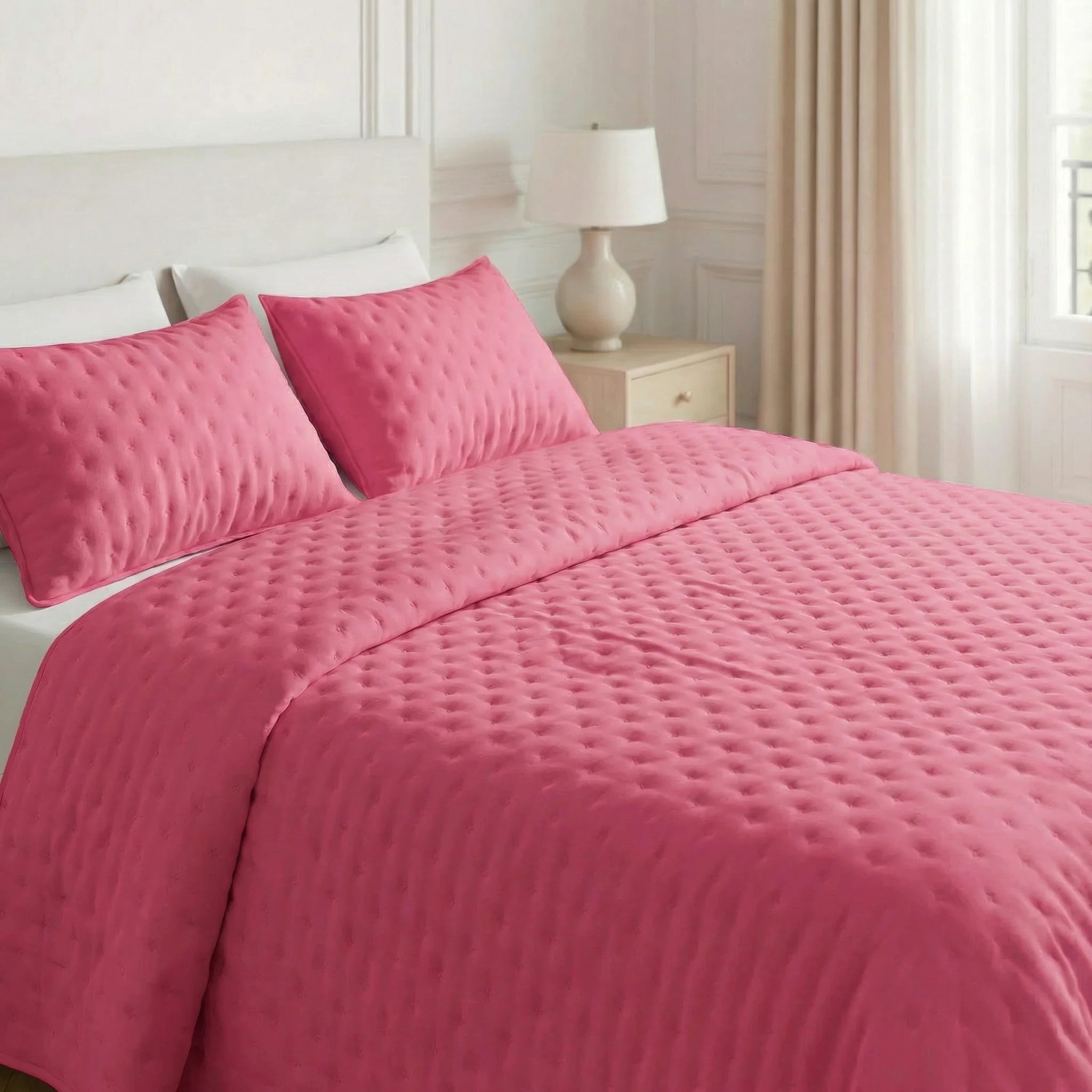 Colcha lisa acolchada Fucsia tacto suave