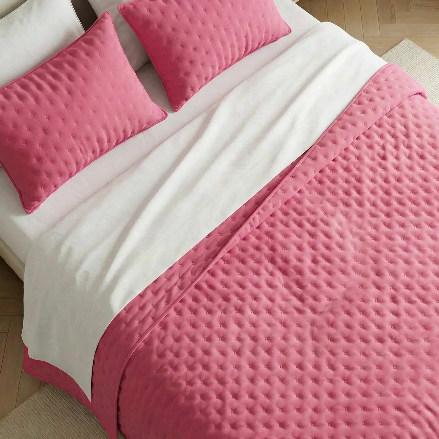 Couvre-lit matelassé uni, fuchsia, doux au toucher