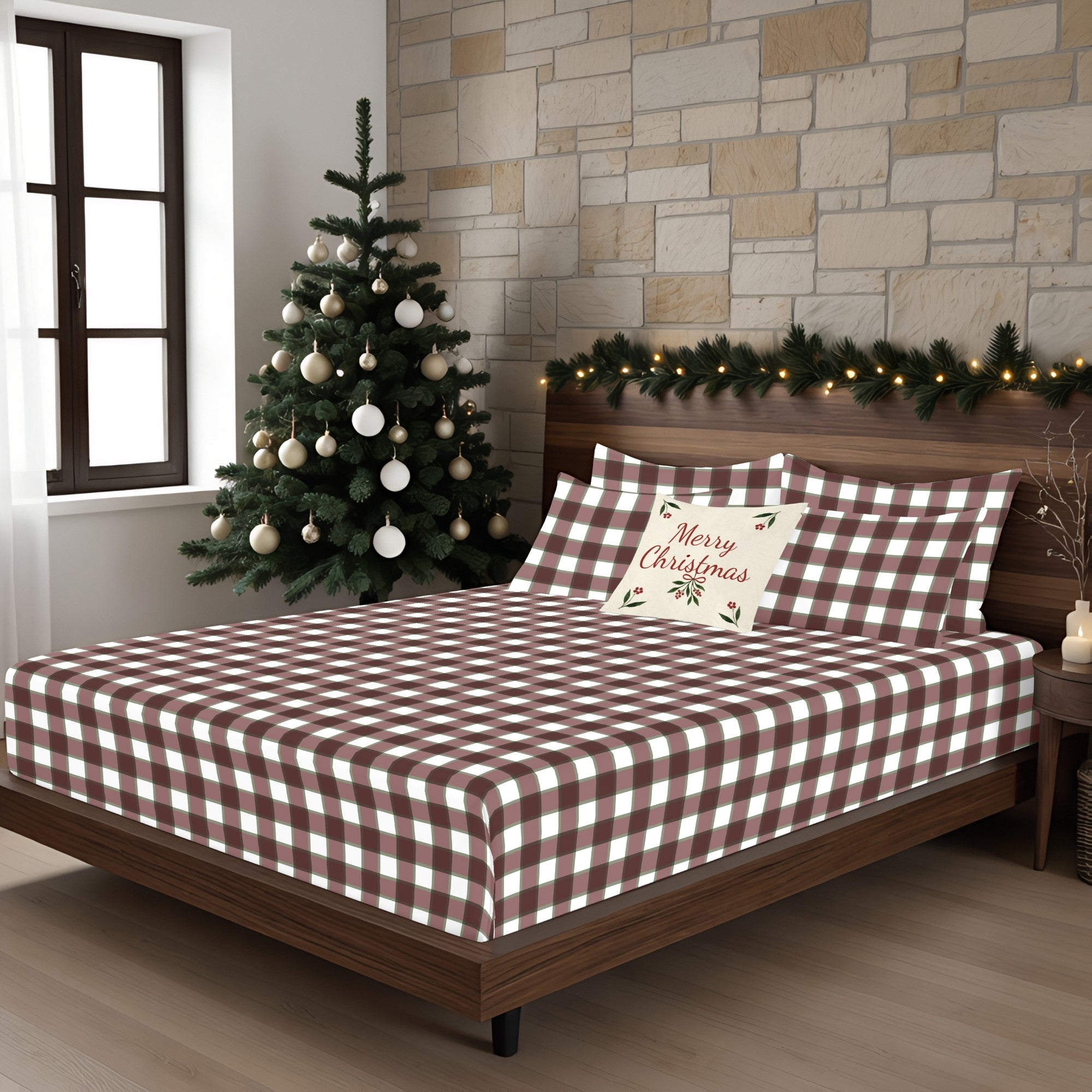 Large Vichy Christmas Sheet Set 100% Cotton