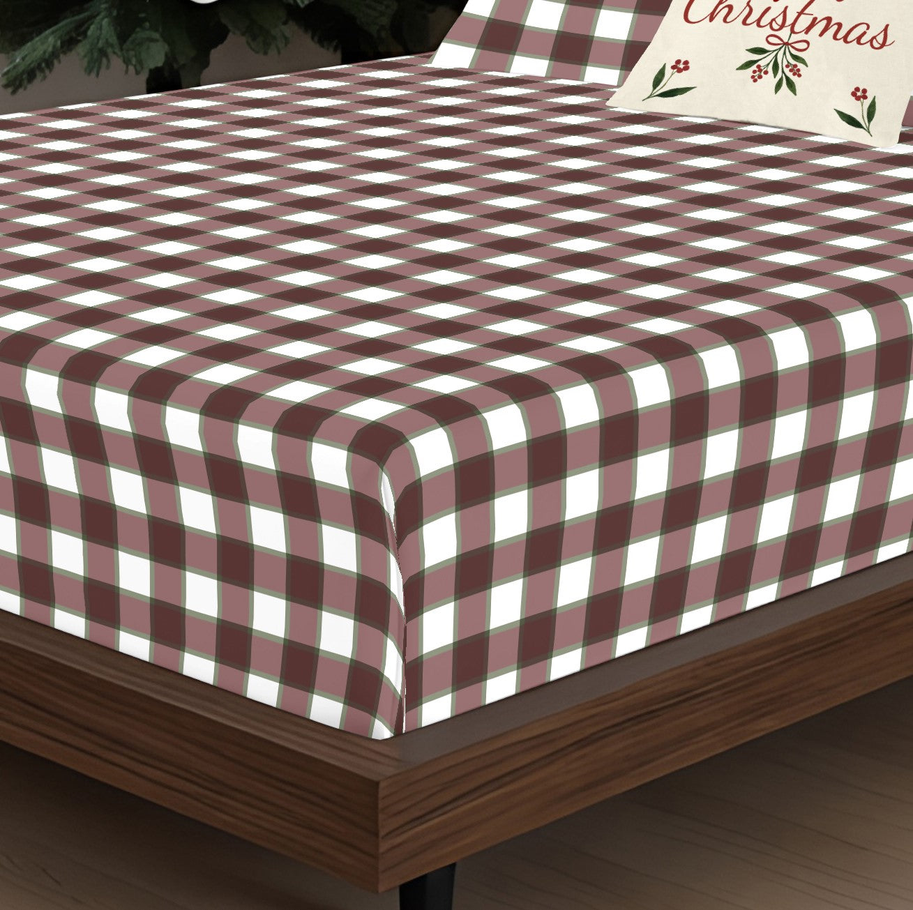 Large Vichy Christmas Fitted Sheet 100% cotton