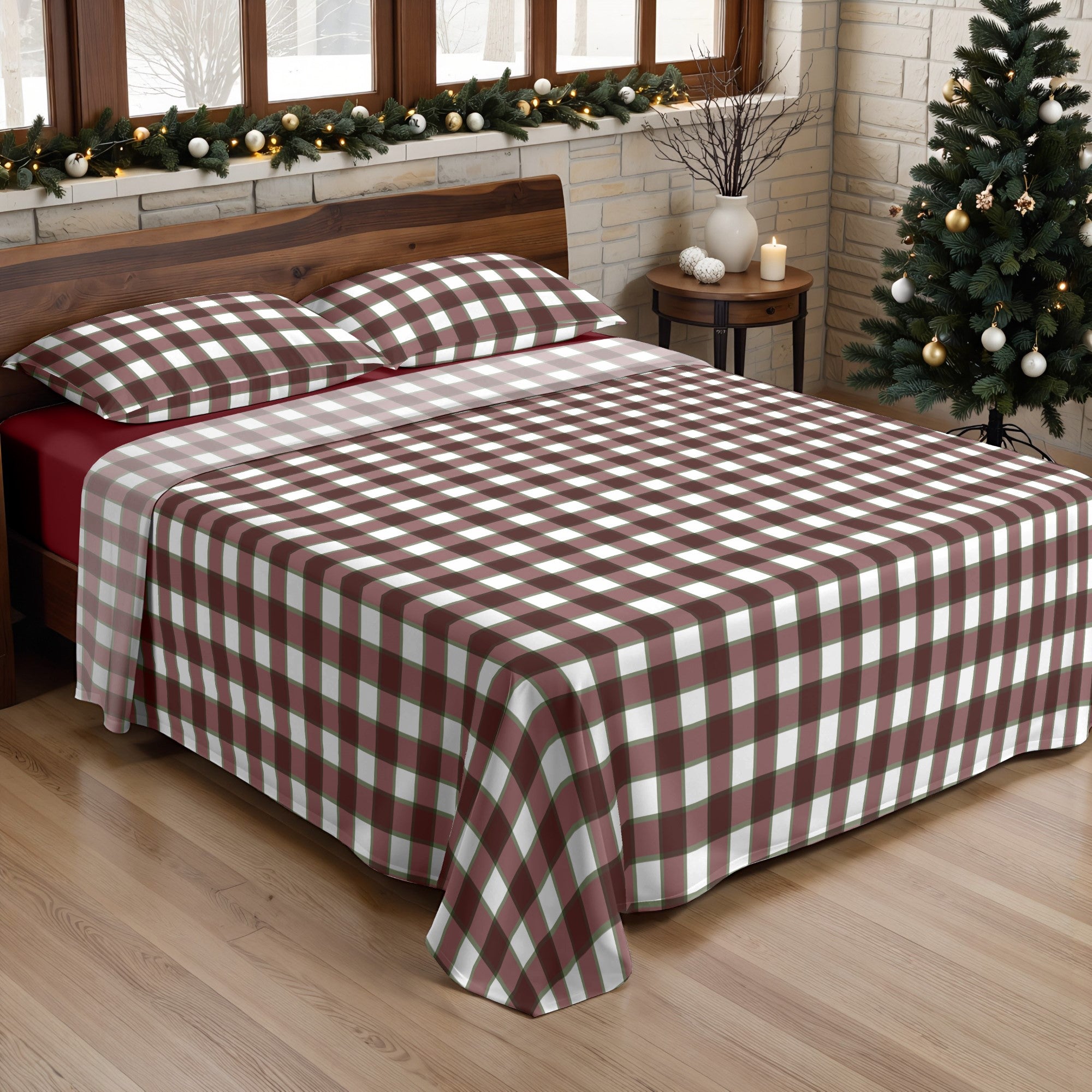 Large Vichy Christmas Sheet Set 100% Cotton