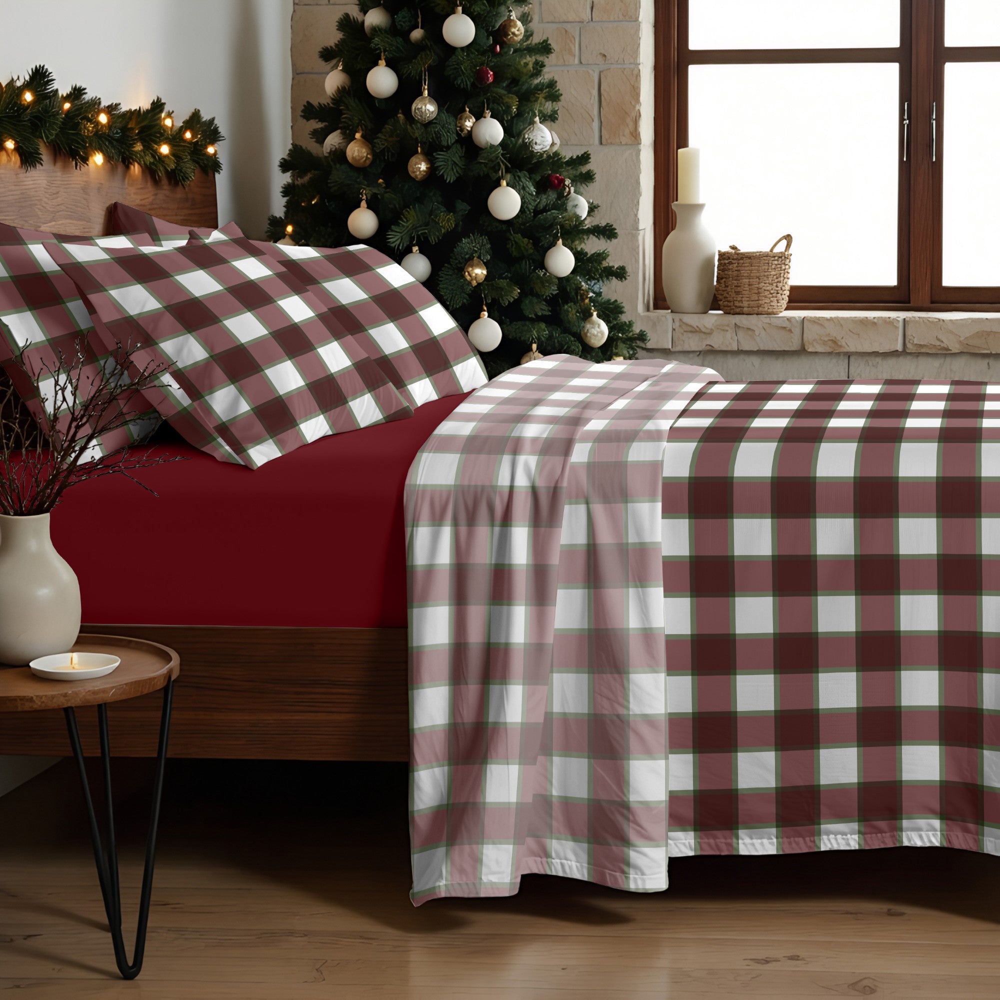 Large Vichy Christmas Sheet Set 100% Cotton
