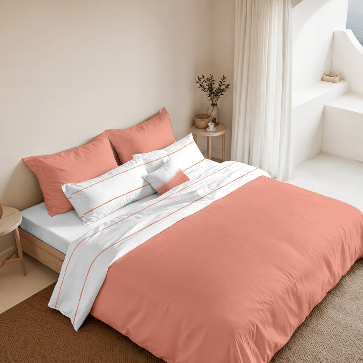 Housse de couette réversible en percale, 200 fils/cm², Corail Ibiza