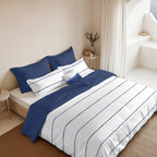 Reversible percale duvet cover, 200 thread count, Navy-Ibiza