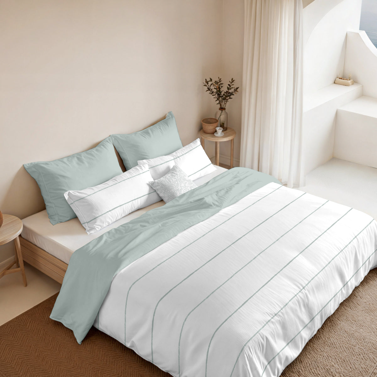 Housse de couette réversible en percale, 200 fils/cm², Menthe-Ibiza Mint