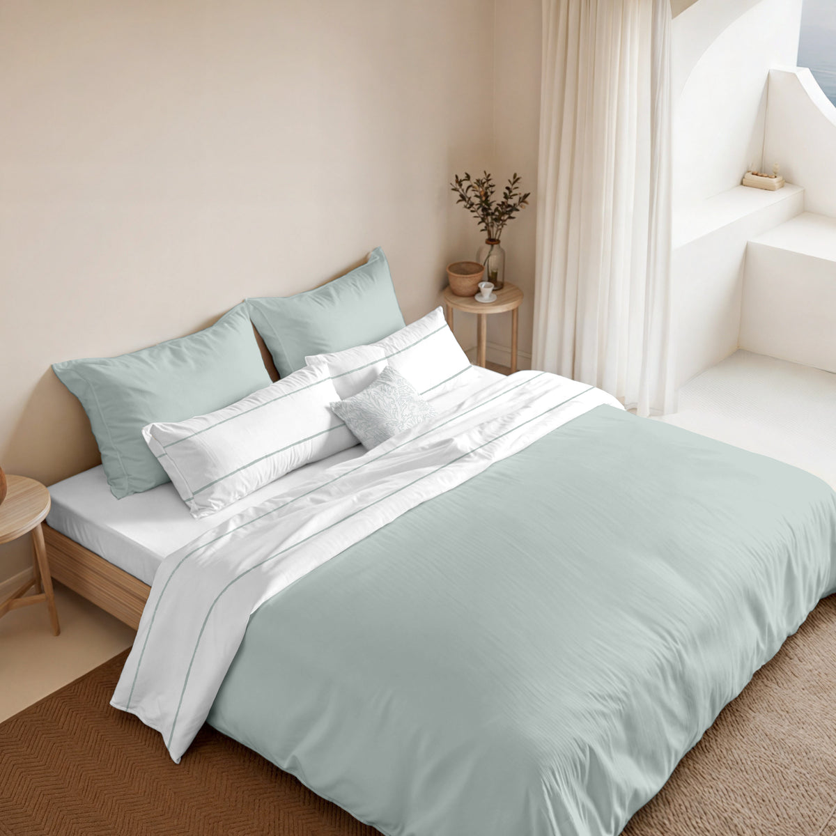 Housse de couette réversible en percale, 200 fils/cm², Menthe-Ibiza Mint