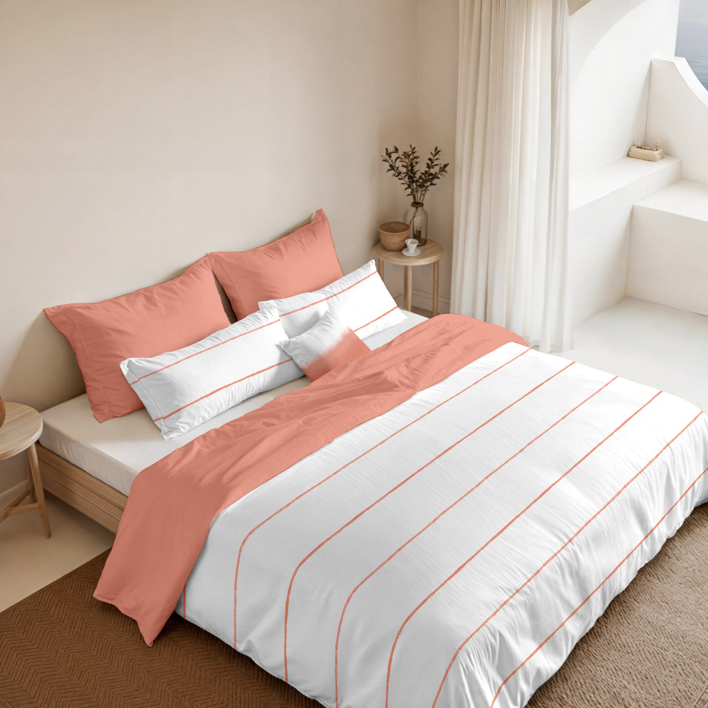 Housse de couette réversible en percale, 200 fils/cm², Corail Ibiza