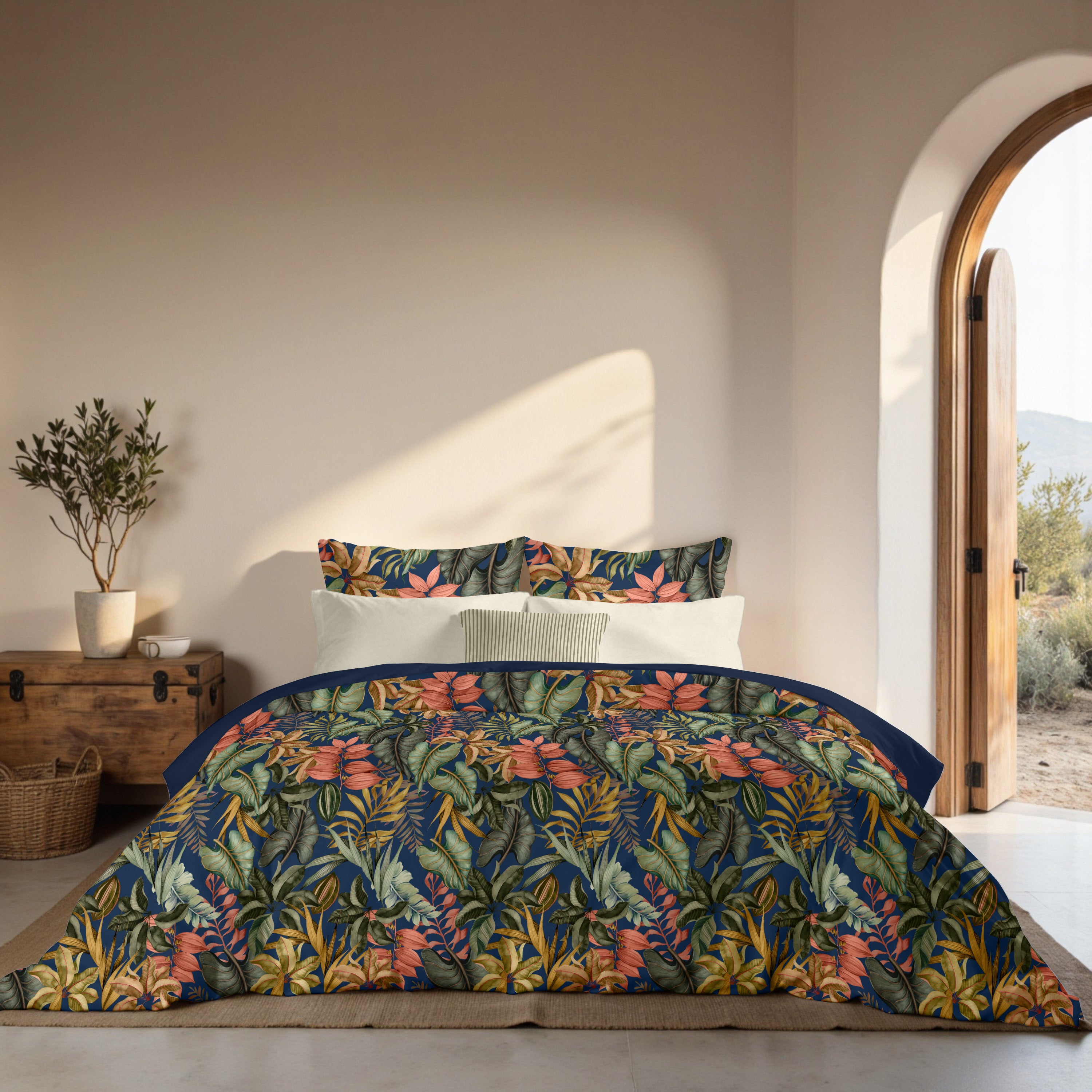 Housse de couette réversible Loriguilla en percale 200 fils/cm²