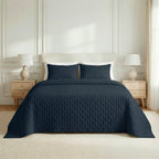 Couvre-lit matelassé uni, bleu marine, doux au toucher