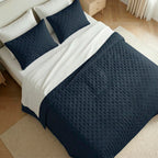 Couvre-lit matelassé uni, bleu marine, doux au toucher