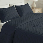 Couvre-lit matelassé uni, bleu marine, doux au toucher