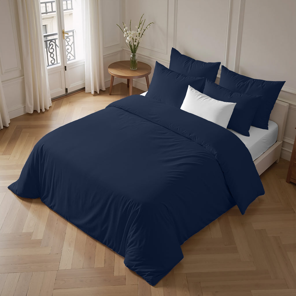 Housse de couette en percale bleu marine, 200 fils au pouce carré
