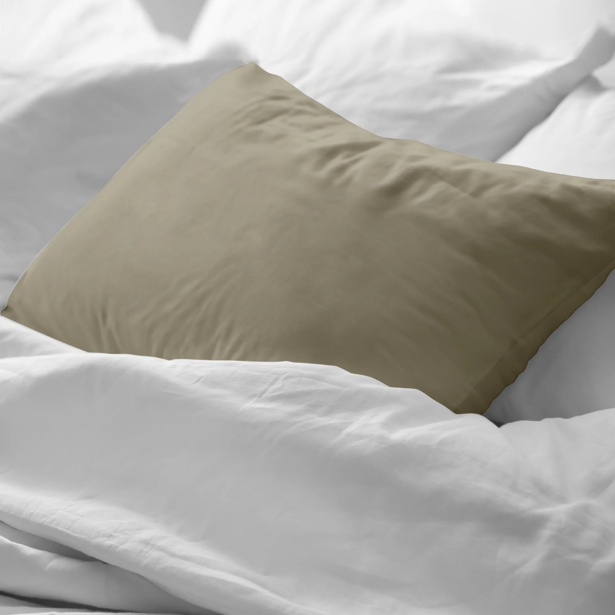 Funda de almohada percal 200 hilos lisa Moka