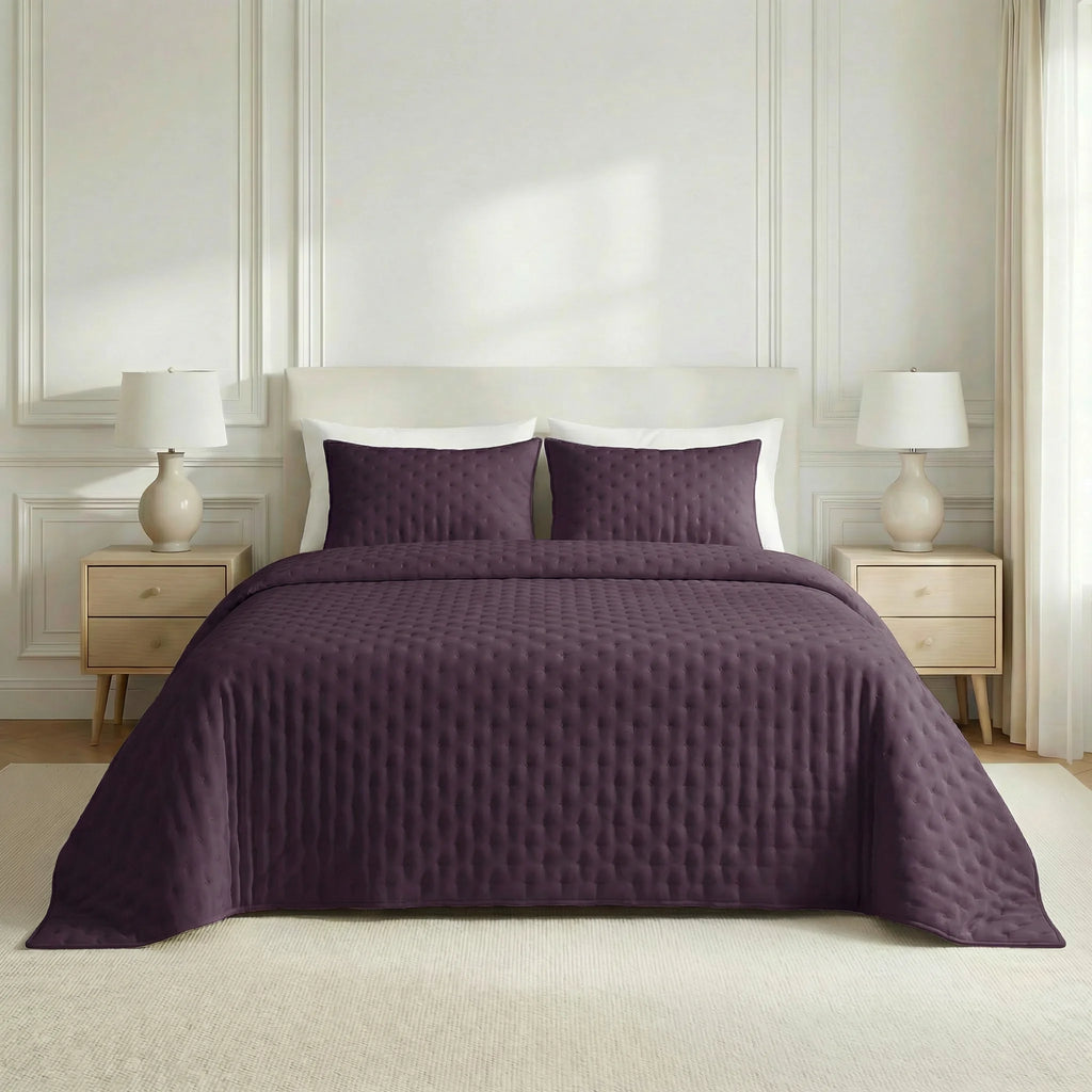 Couvre-lit matelassé uni, violet, doux au toucher