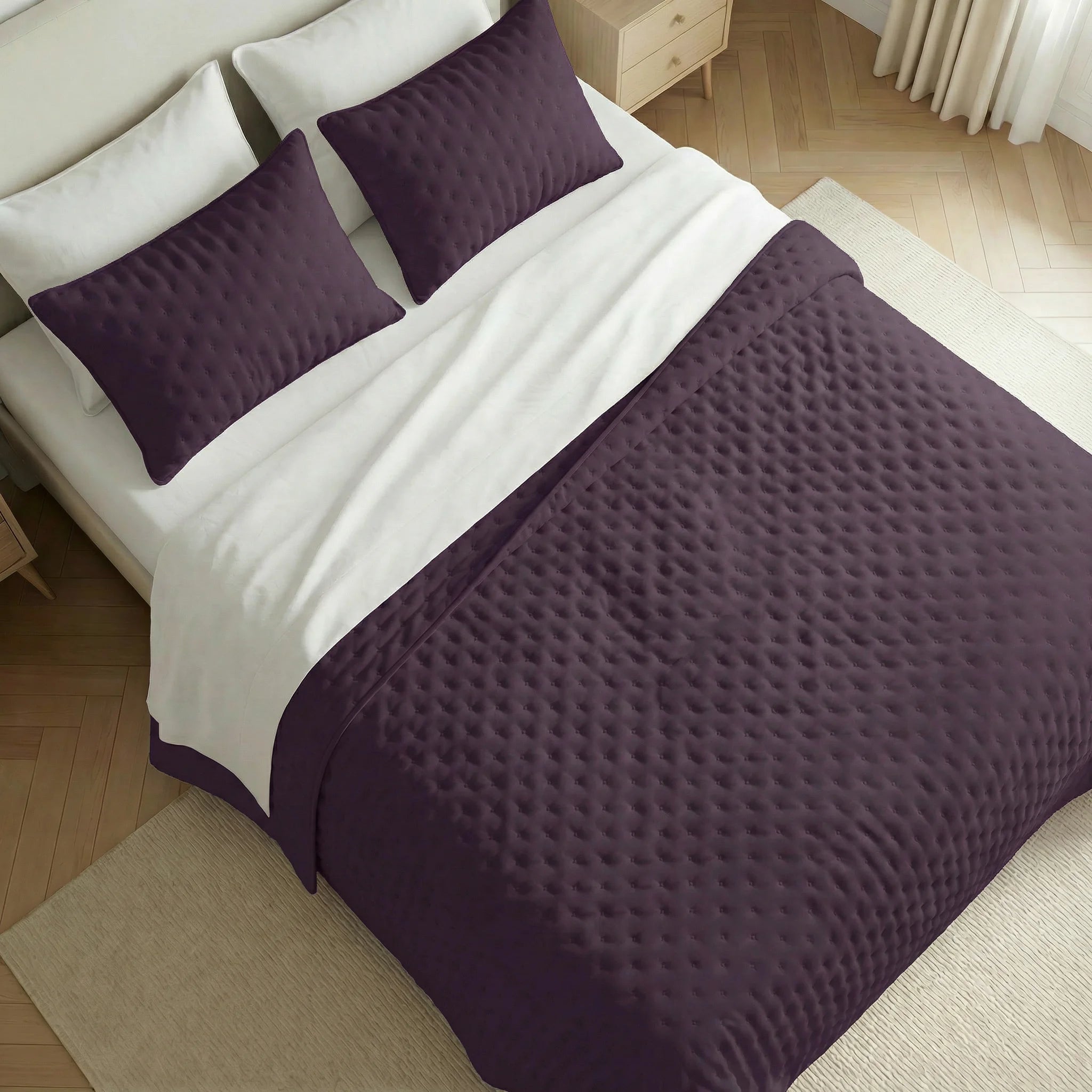 Couvre-lit matelassé uni, violet, doux au toucher