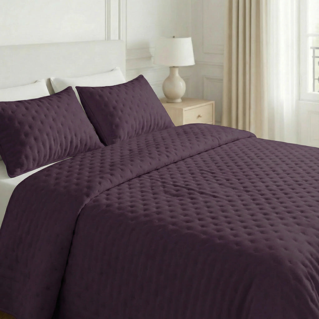 Couvre-lit matelassé uni, violet, doux au toucher