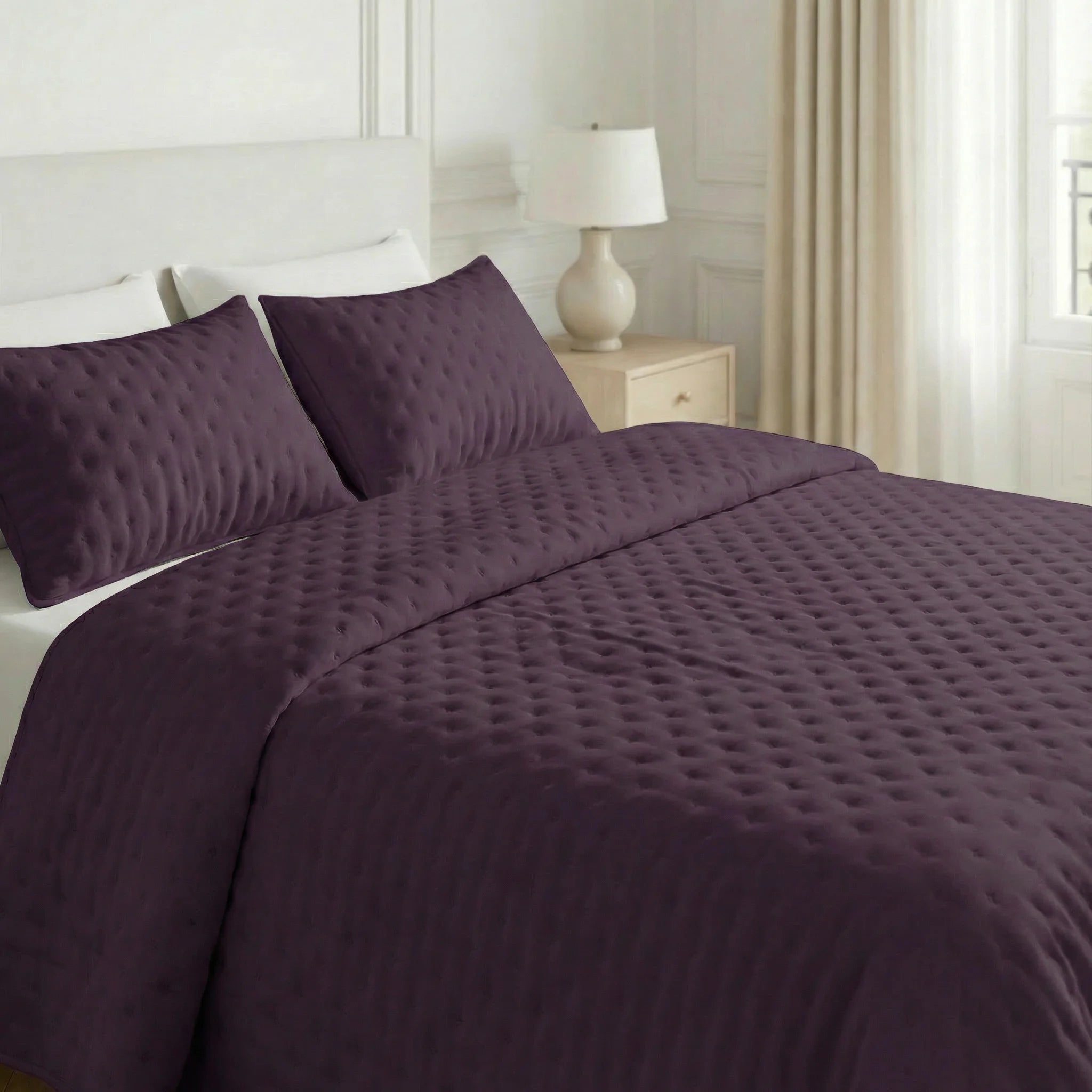 Couvre-lit matelassé uni, violet, doux au toucher