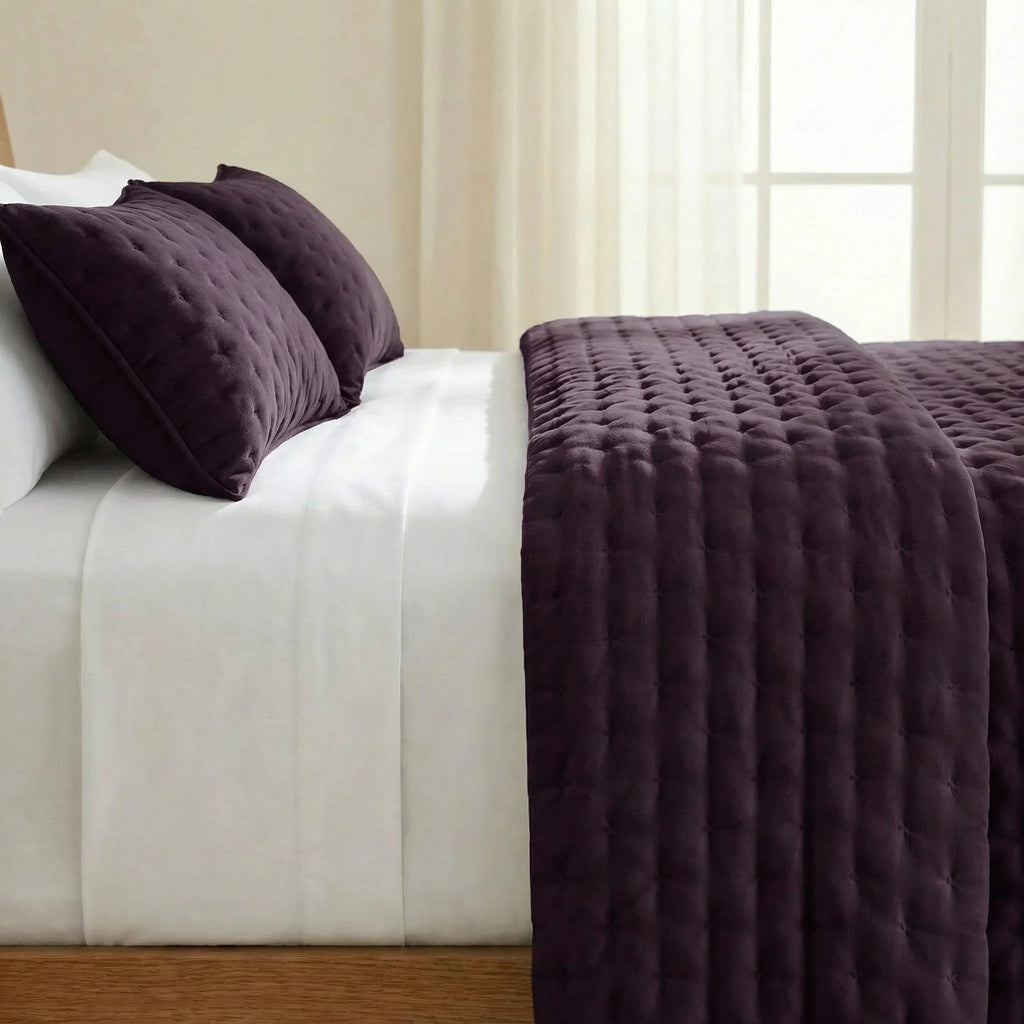 Couvre-lit matelassé uni, violet, doux au toucher
