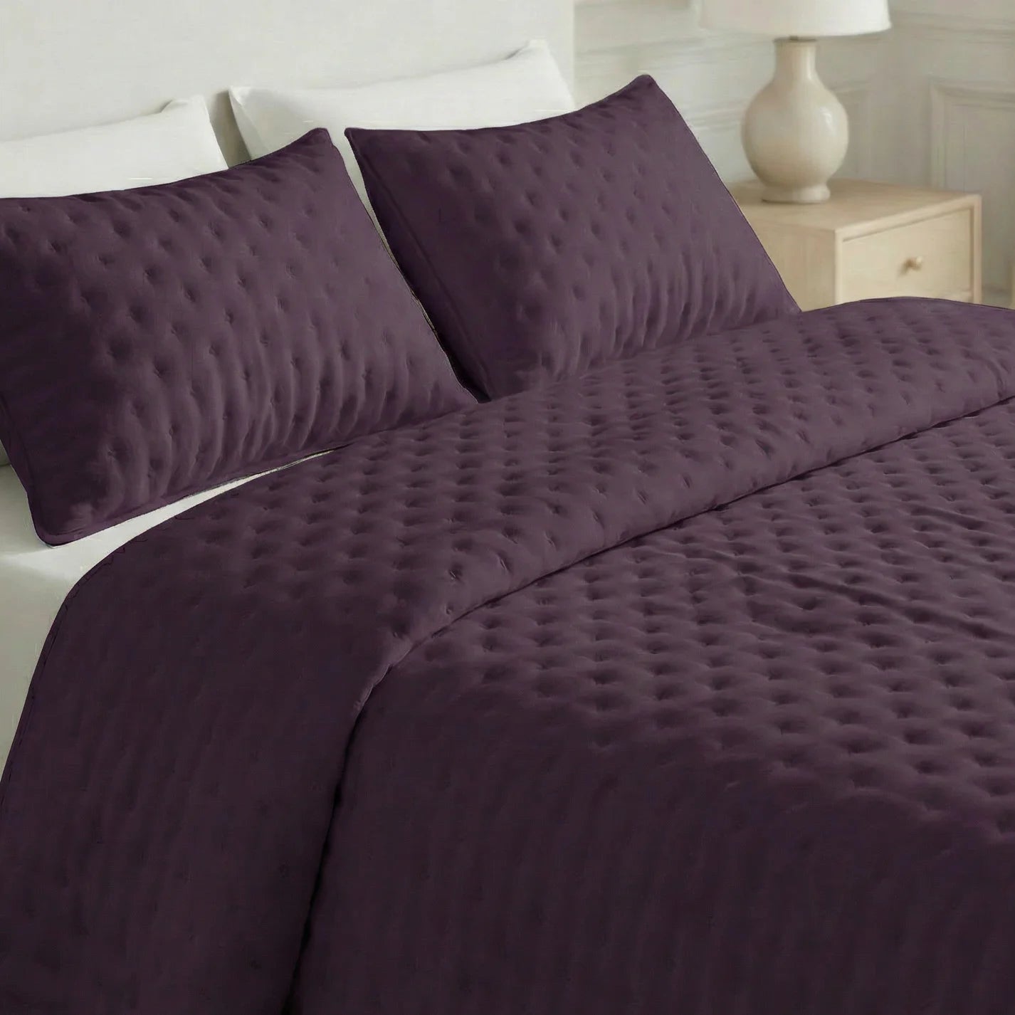 Couvre-lit matelassé uni, violet, doux au toucher