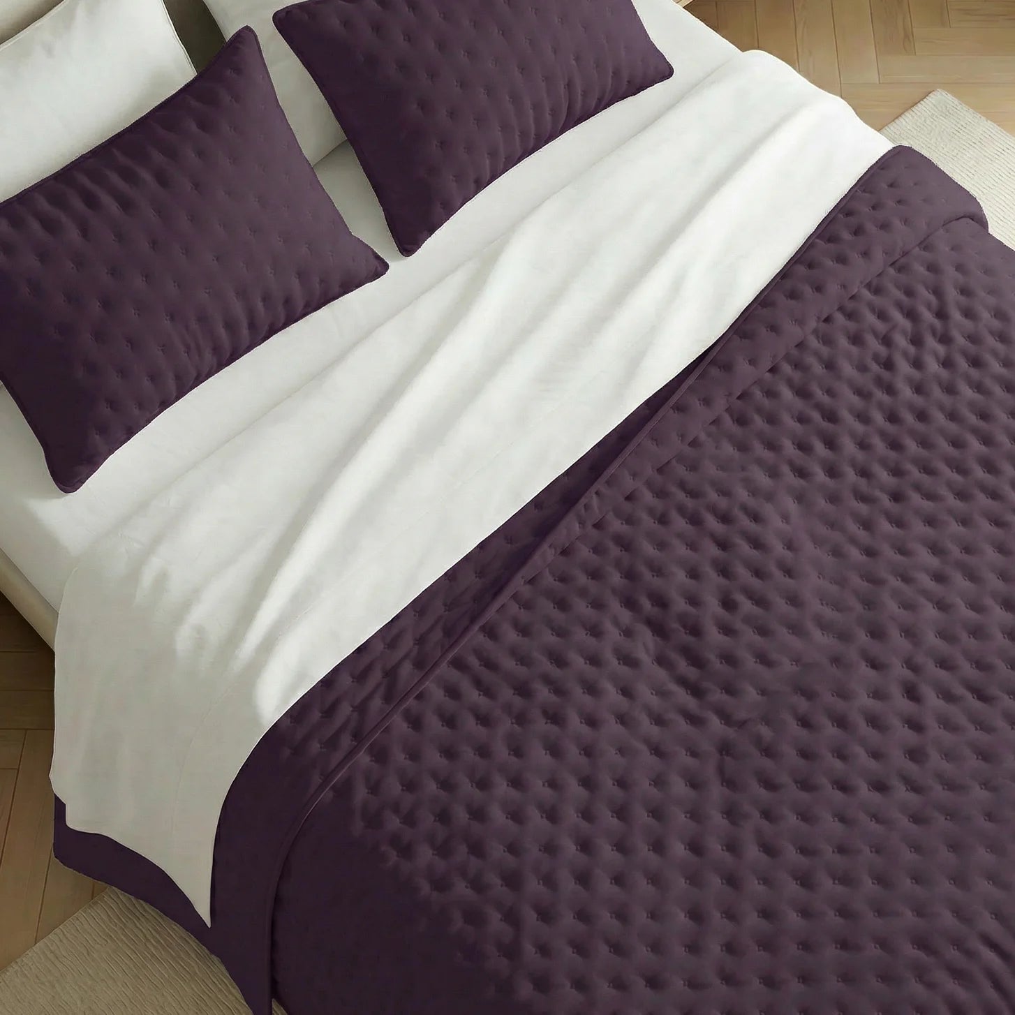 Couvre-lit matelassé uni, violet, doux au toucher