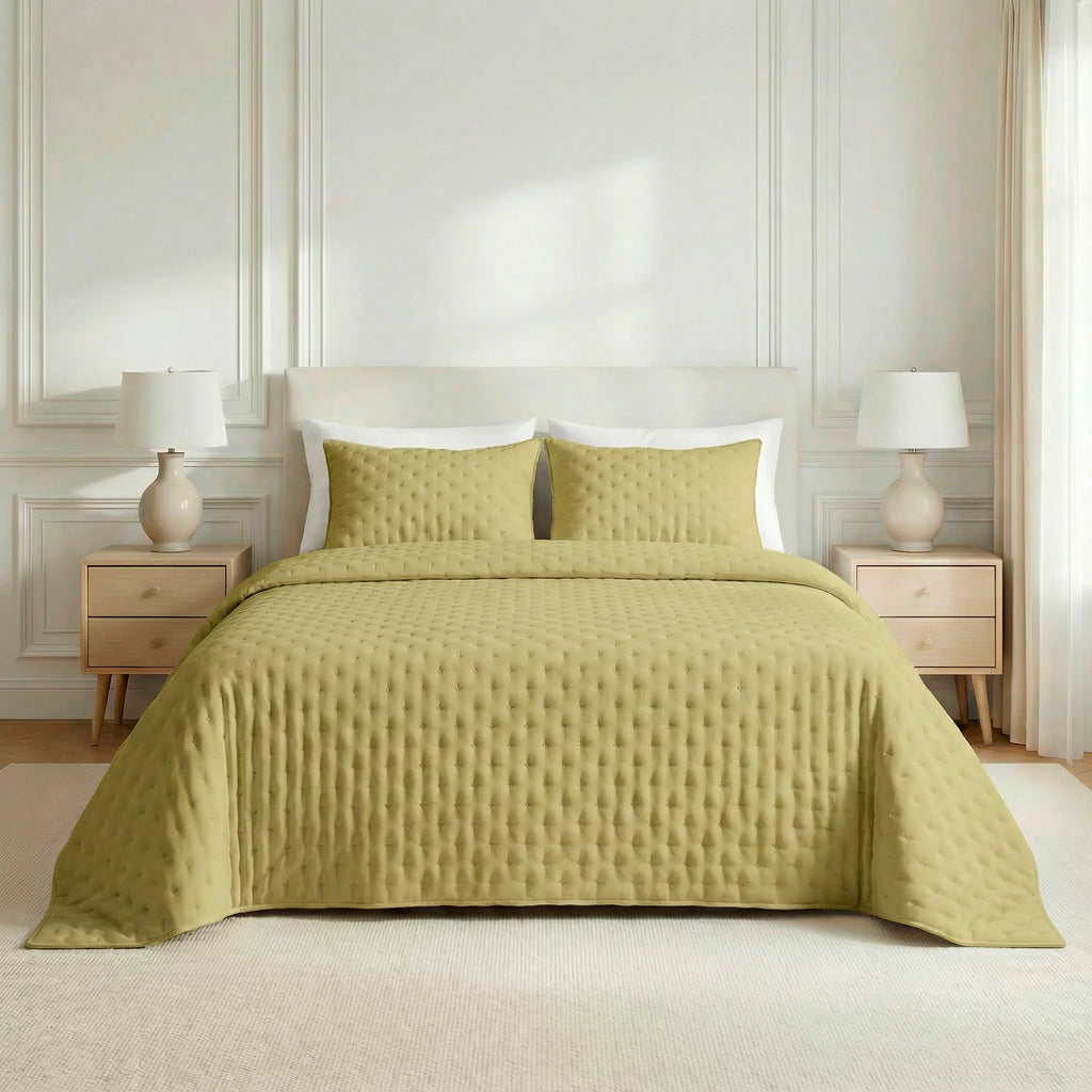 Couvre-lit matelassé uni, couleur moutarde, doux au toucher