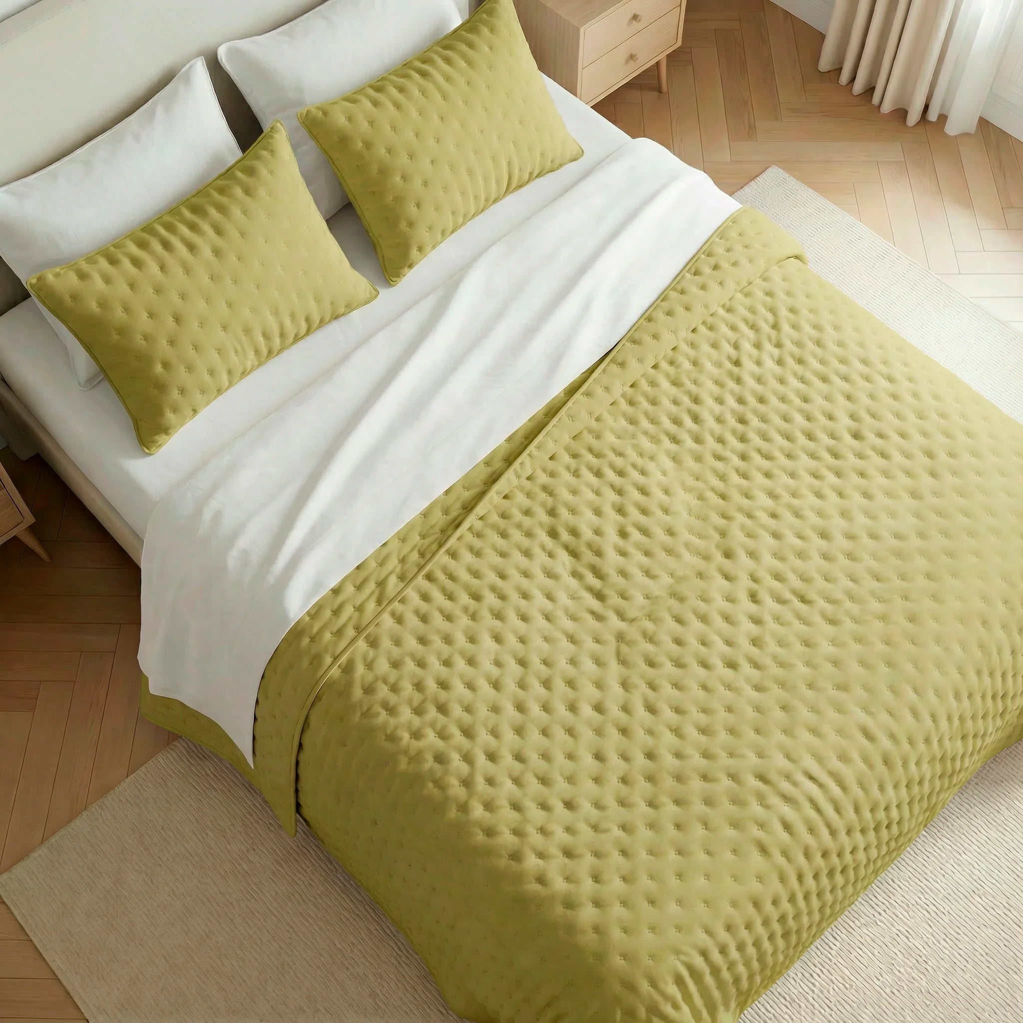 Couvre-lit matelassé uni, couleur moutarde, doux au toucher