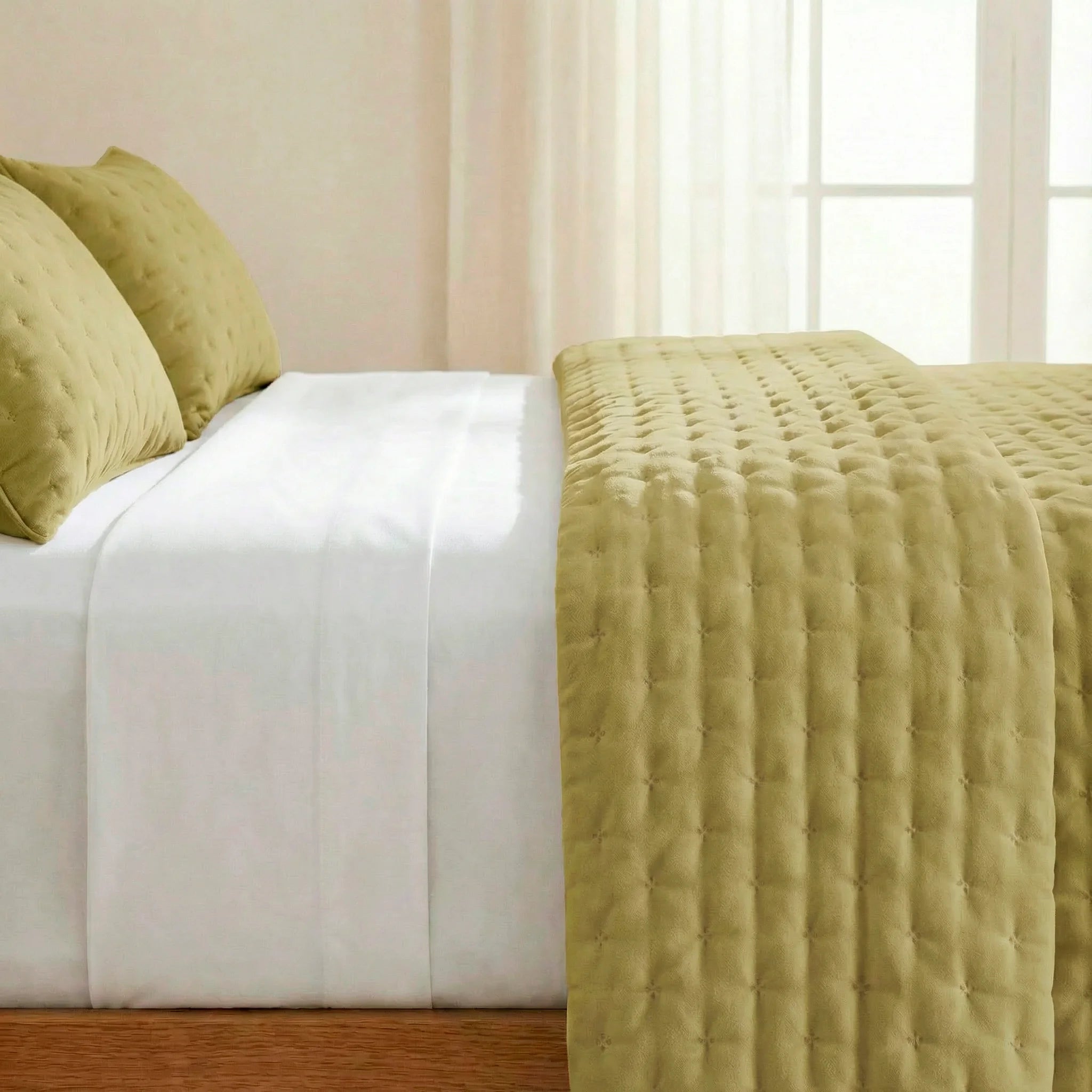 Couvre-lit matelassé uni, couleur moutarde, doux au toucher